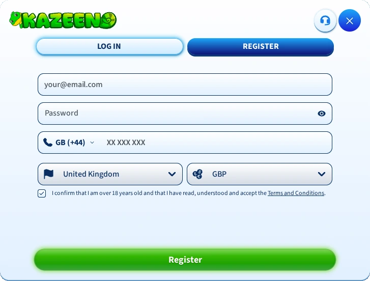 Kazeeno Casino registration